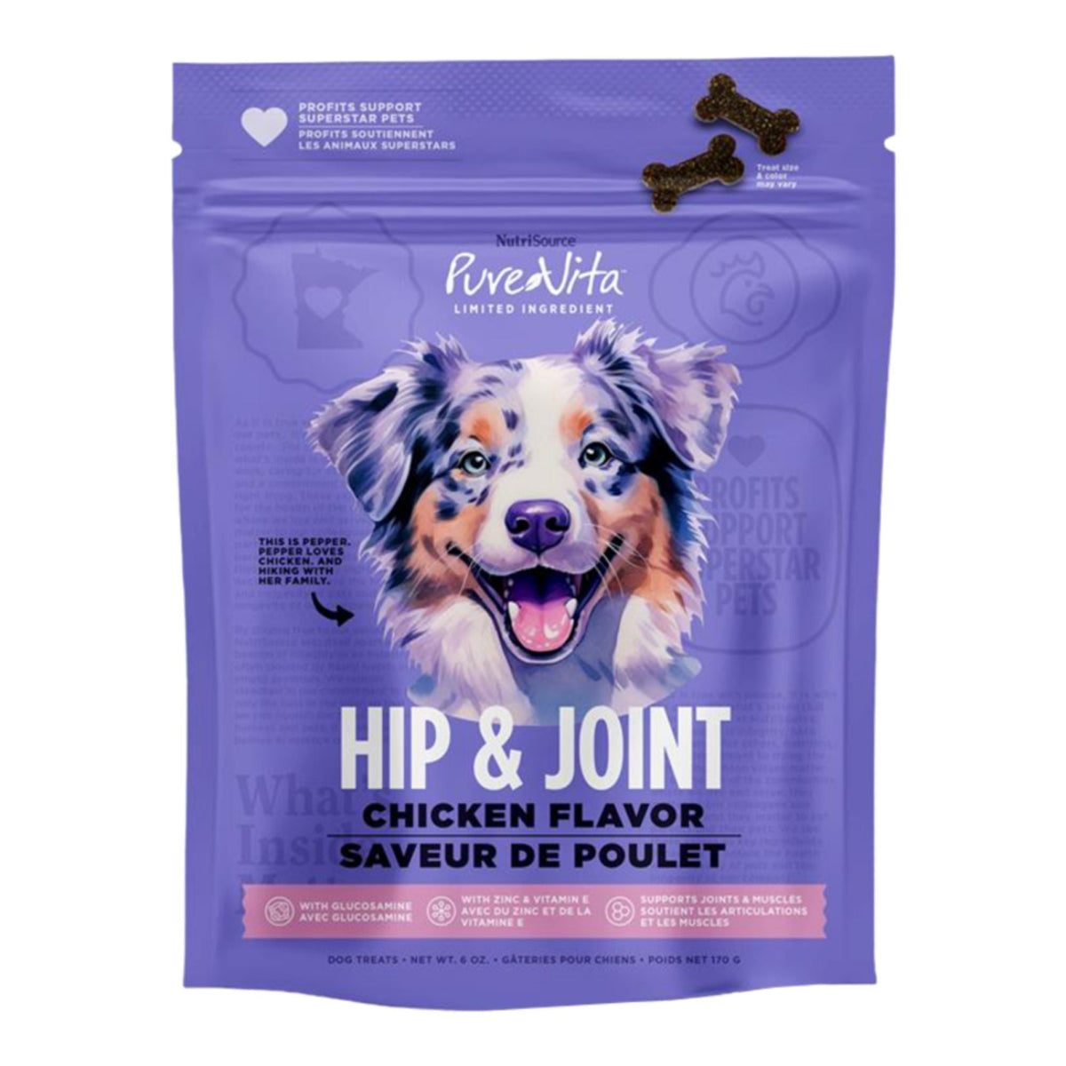 Pure Vita hip and joint chicken dog treats, 6 oz