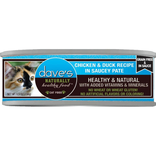 Dave's Pet Food grain-free chicken and duck paté cat food, case of 12
